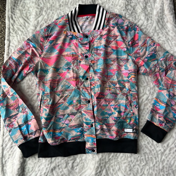 Adidas Women's Vibrant Multicolor Bomber Jacket Size M - Picture 2 of 10